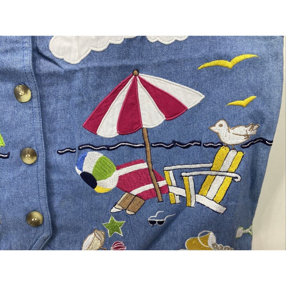 90s Westbound Casual Beach Embroidered Vest Top Tank Womens Large Blue Nautical - Picture 5 of 8